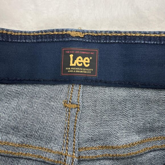 Lee Jeans Womens 12 Long Blue Dark Wash Bootcut Stretch Denim Zip Fly Classic - Picture 6 of 13